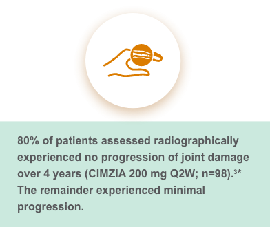80% of patients assessed radiographically experience no progression of joint damage over 4 years