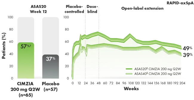 Graphic depicting ASAS20/40 response rates in an AS subpopulation through year 4.